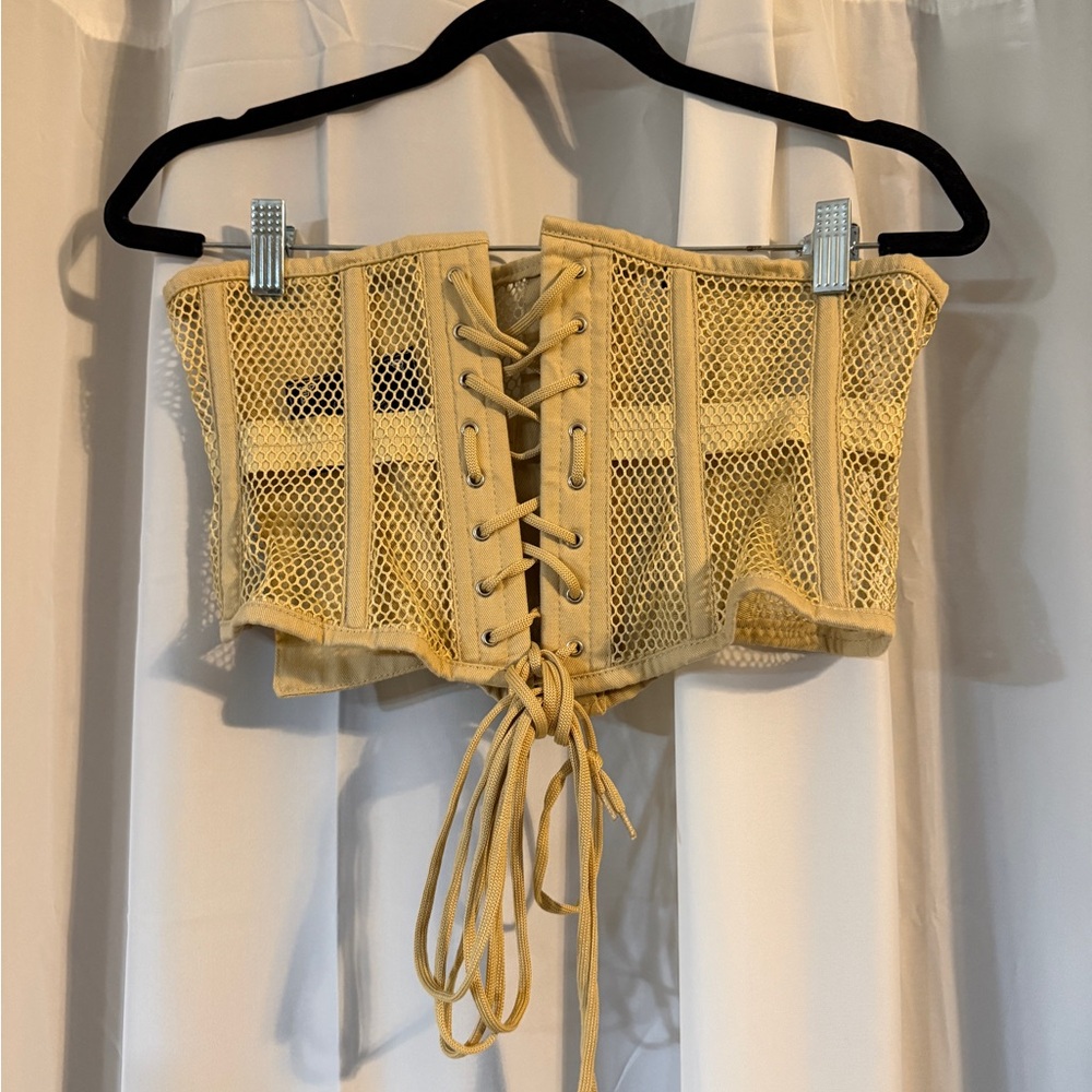 Corsets Island Nude Mesh Lace Up Corset Top Waist Cincher L